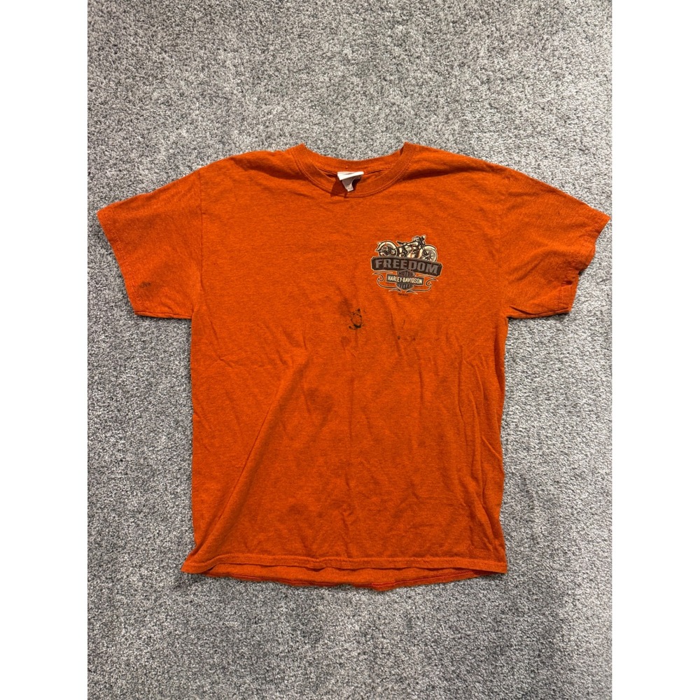 Harley-Davidson T-Shirt Mens L Orange Stonewall Dealer Graphic Short Sleeve Tee*